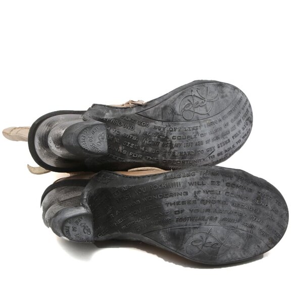 Eject Leather Boot Steampunk Moto Booties Buckles Straps Spiral Heel Tan Beige - Picture 11 of 12